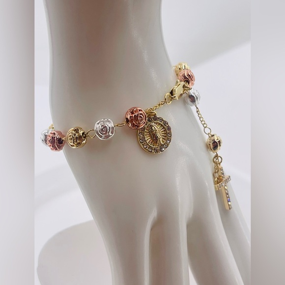 Virgin of Guadalupe Rosary Bracelet Italian  18k Gold plated - Picture 3 of 6